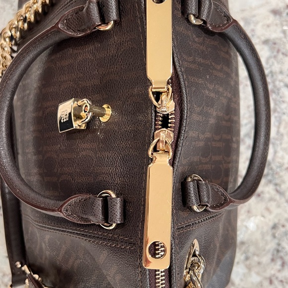 CH Carolina Herrera Brown Monogram Leather Dome Satchel - Picture 13 of 16